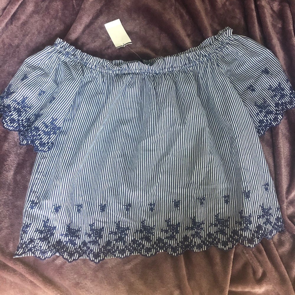 cute of the shoulder blue crop top
